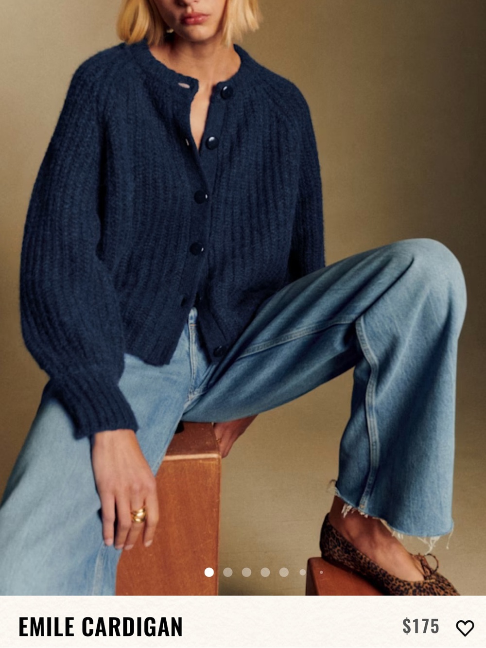 Sezane Deep Navy Textured Button-Up Cardigan - Picture 2 of 5